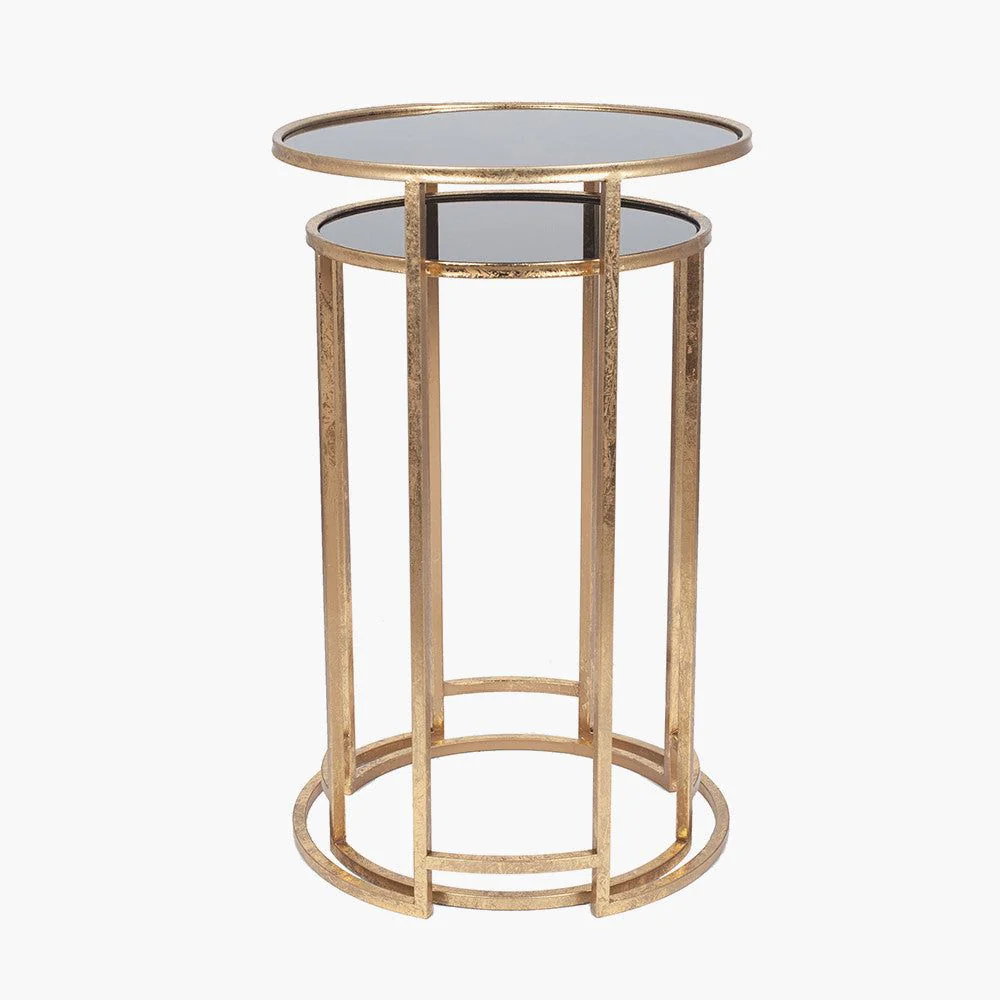 Veneziano Set of 2 Metal and Mirrored/Black Glass Round Tables - Silver/Gold Finish - Image 6