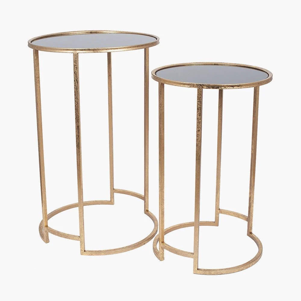 Veneziano Set of 2 Metal and Mirrored/Black Glass Round Tables - Silver/Gold Finish - Image 7