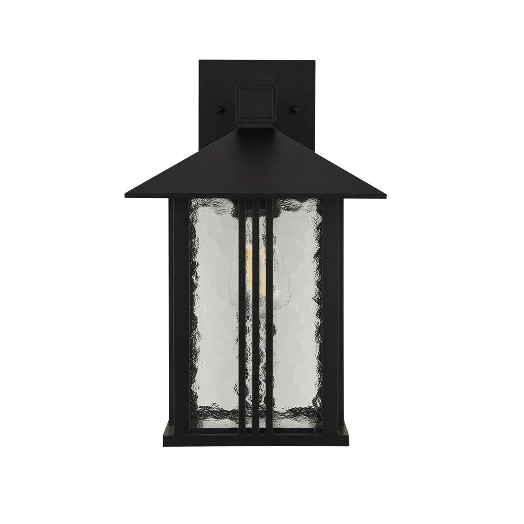 VENICE OUTDOOR WALL LIGHT - BLACK & WATER GLASS, IP44 - Image 2