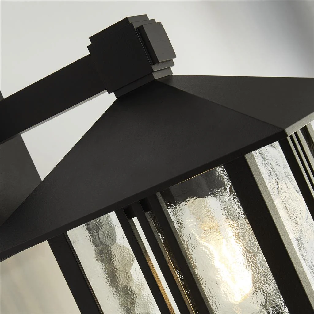 VENICE OUTDOOR WALL LIGHT - BLACK & WATER GLASS, IP44 - Image 3