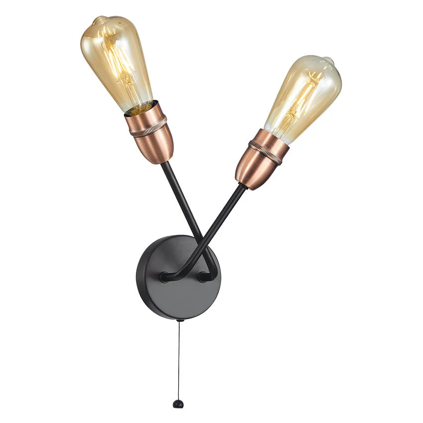 Venus 2Lt Wall Light- Black w Copper & Antique Brass Finishes - Image 2
