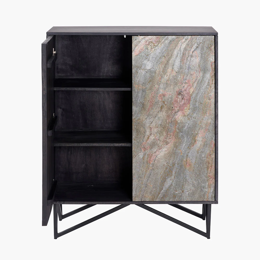 Verde Black Mango Wood and Stone Veneer 2 Door Bar Cabinet - Image 2
