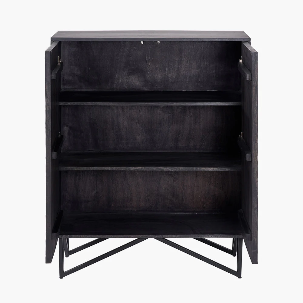 Verde Black Mango Wood and Stone Veneer 2 Door Bar Cabinet - Image 3