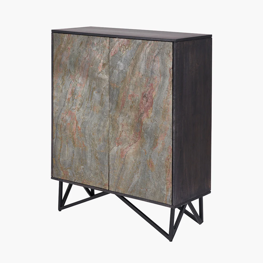 Verde Black Mango Wood and Stone Veneer 2 Door Bar Cabinet - Image 4