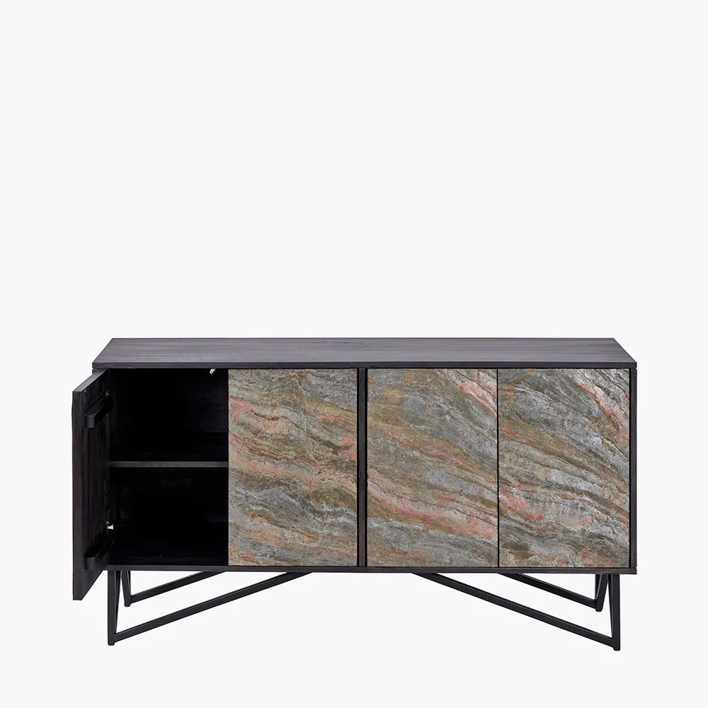 Verde Black Mango Wood and Stone Veneer 4 Door Sideboard - Image 2