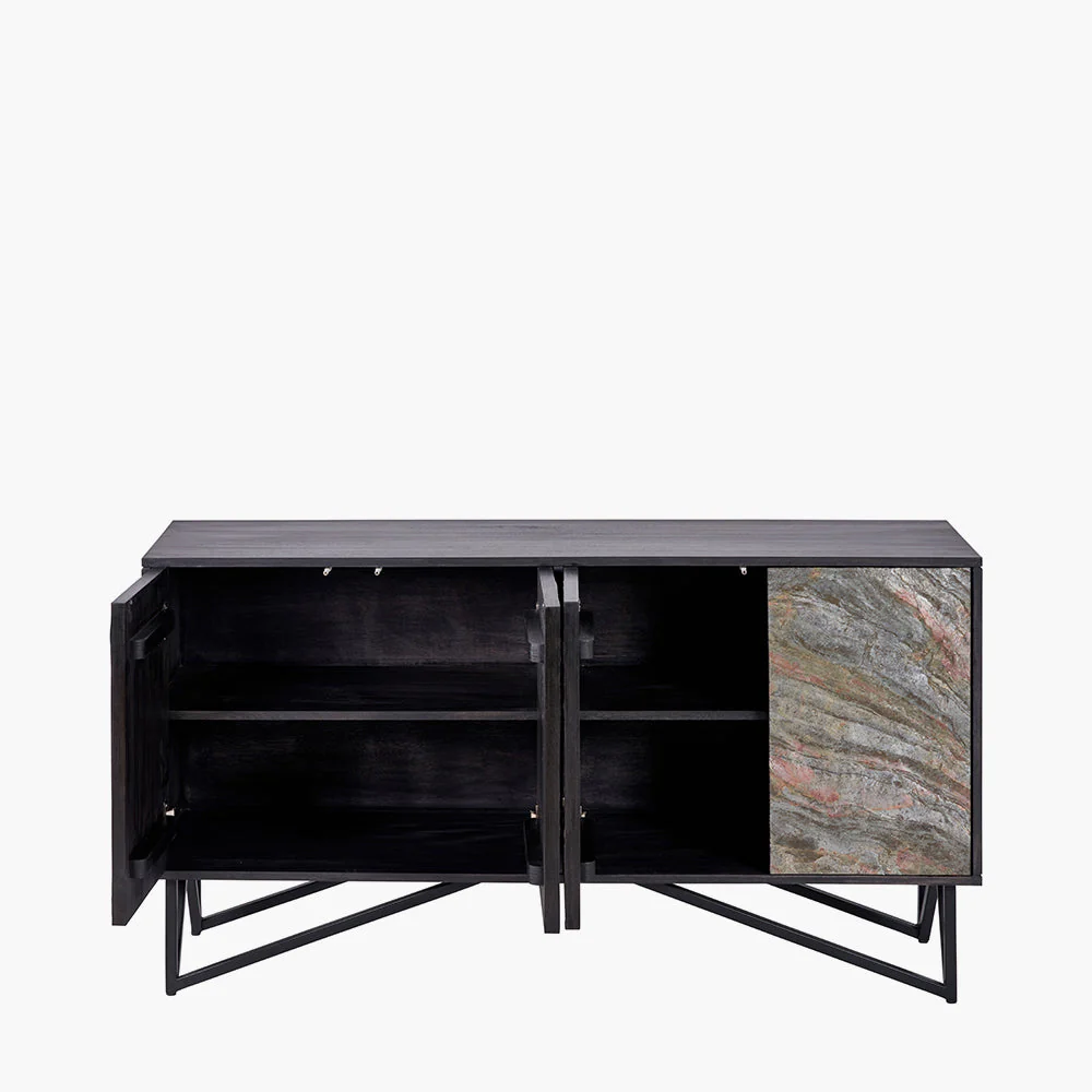 Verde Black Mango Wood and Stone Veneer 4 Door Sideboard - Image 3