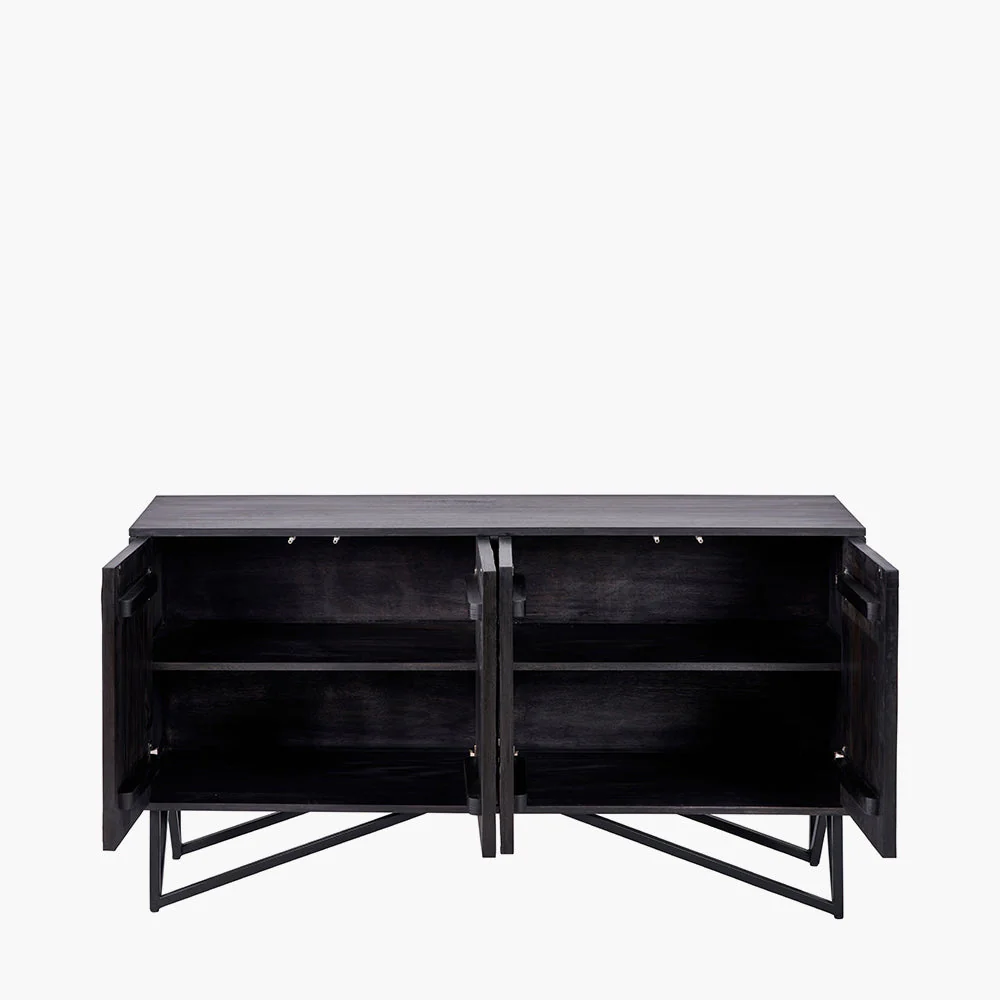 Verde Black Mango Wood and Stone Veneer 4 Door Sideboard - Image 4