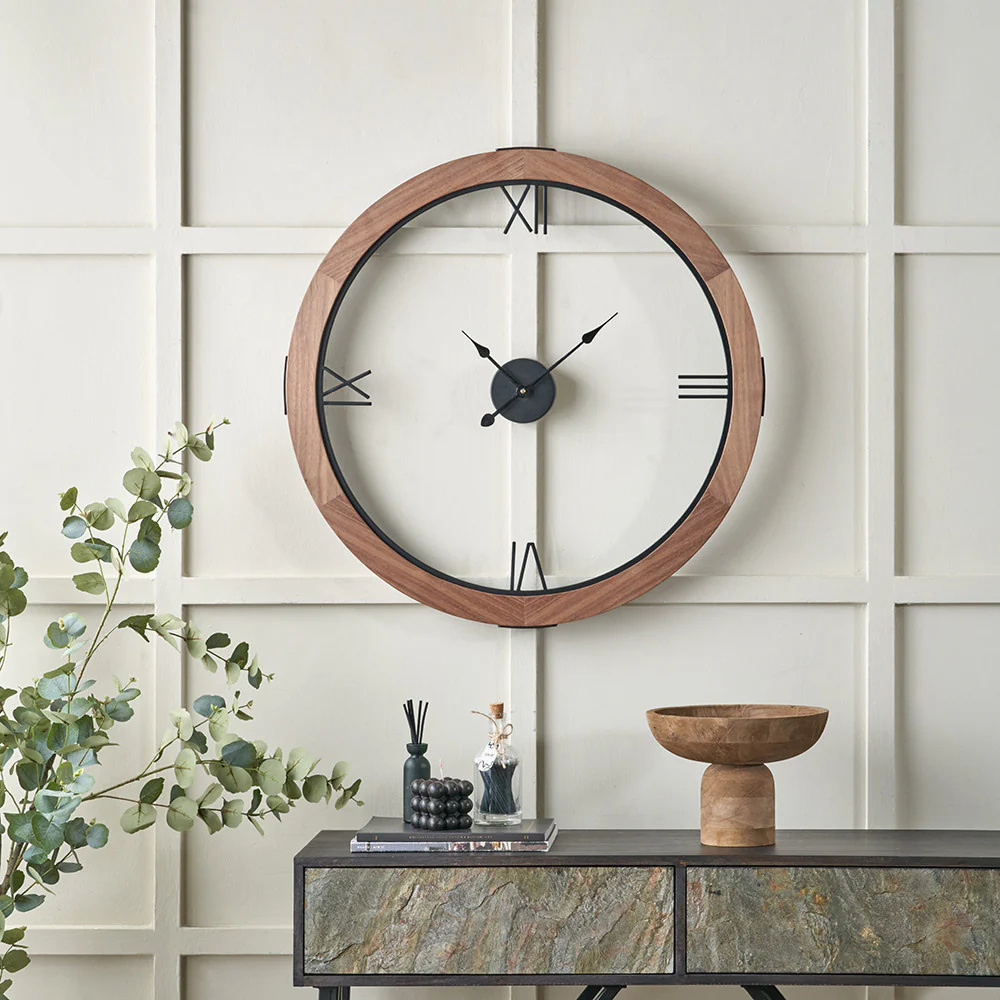 Vermont Light Walnut Wood Veneer Round Wall Clock - Image 2