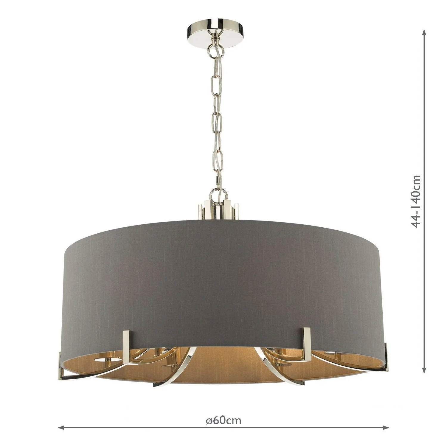 Veyron 6 Light Hanging Shade Ceiling Lights - Polished Nickel & Grey Finish - Image 3