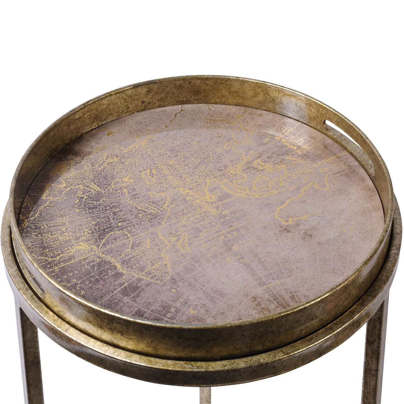 Vienna Antique Gold Atlas/Diamond Set Of 2 Side Tray Tables - Image 3