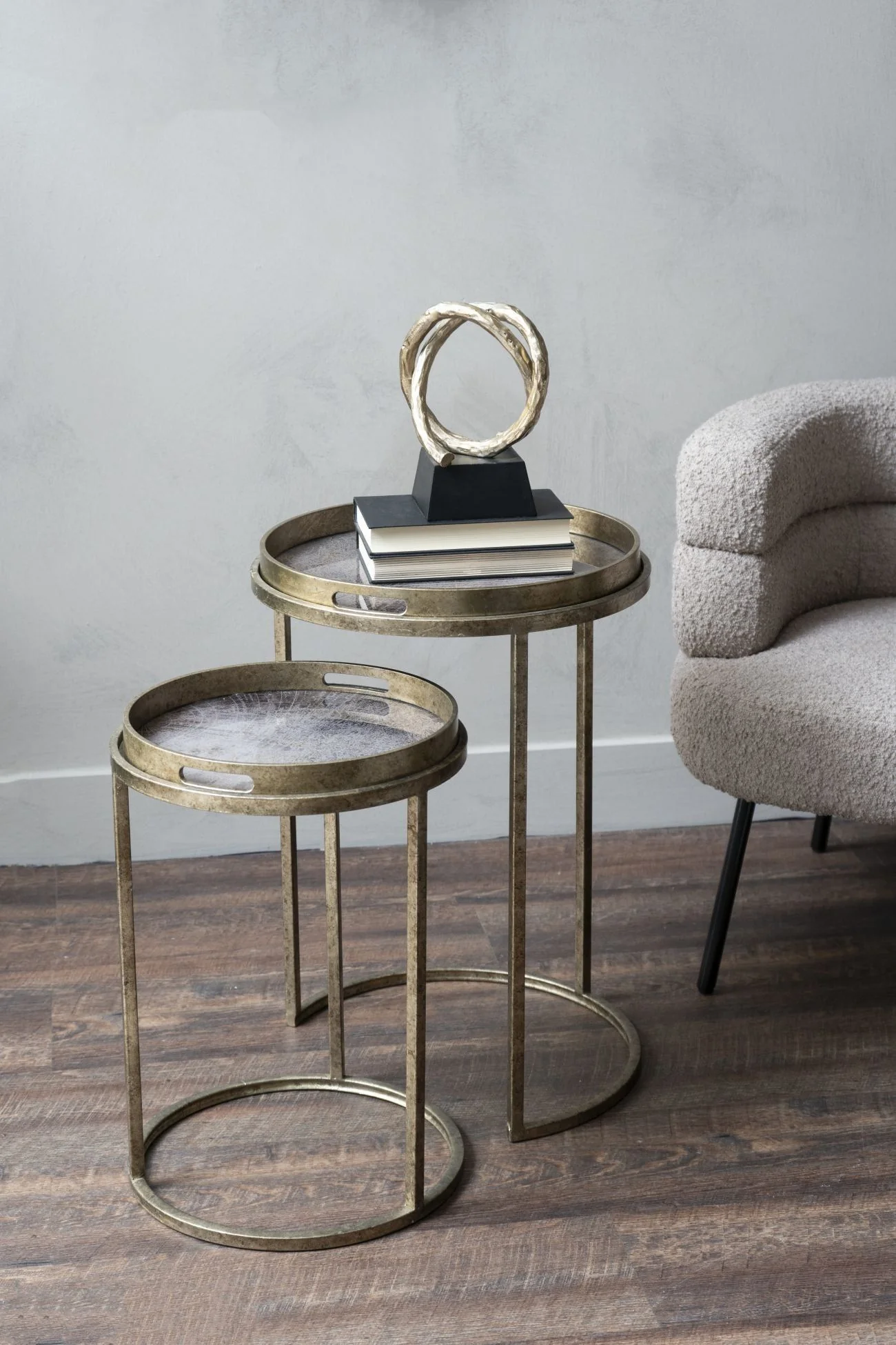 Vienna Antique Gold Atlas/Diamond Set Of 2 Side Tray Tables - Image 4