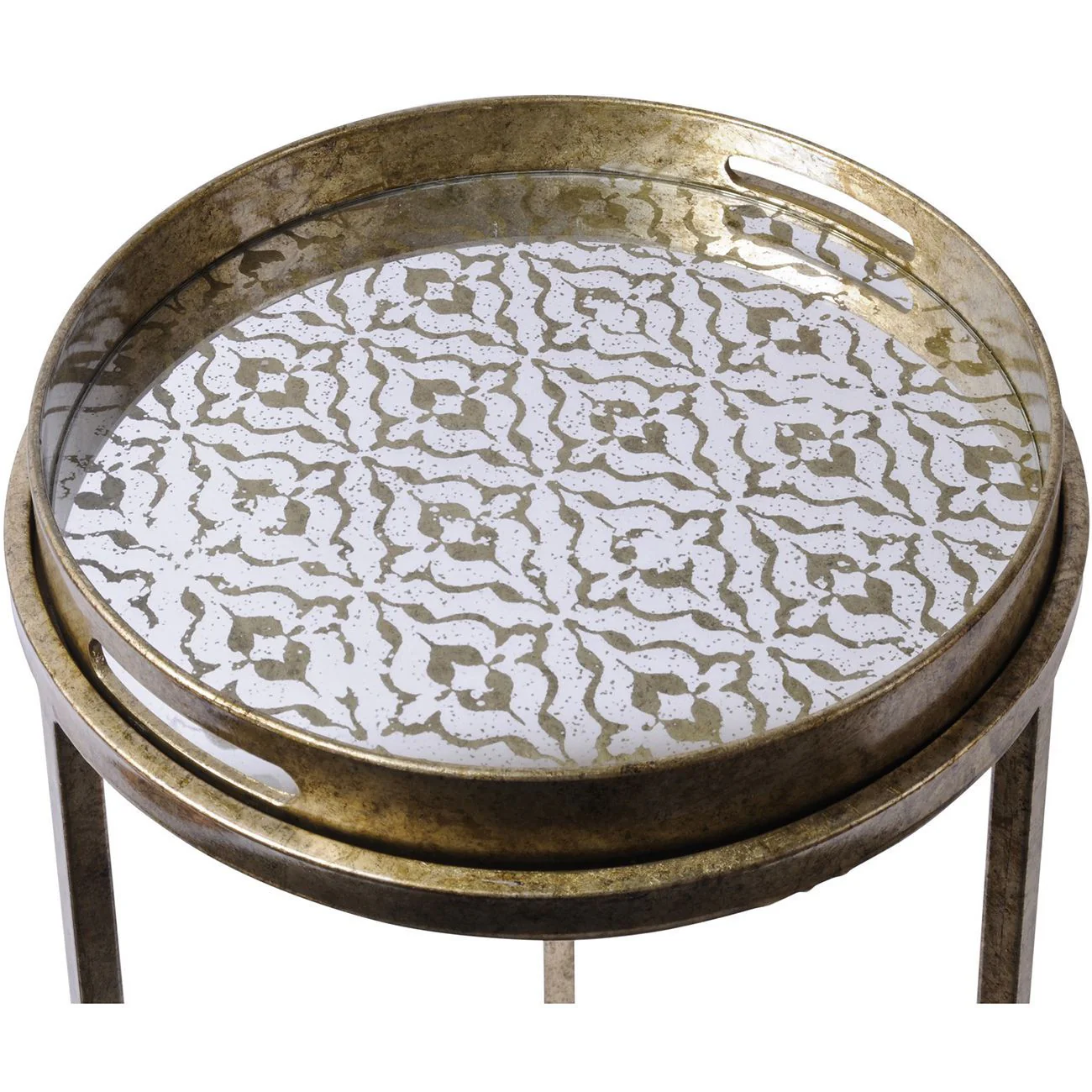 Vienna Antique Gold Atlas/Diamond Set Of 2 Side Tray Tables - Image 7