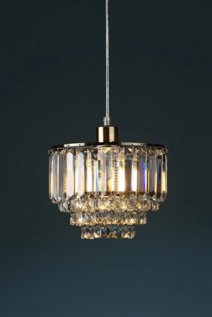 Vienna Easy Fit Pendant Crystal & Antique Brass/Polished Chrome E27 - Image 2