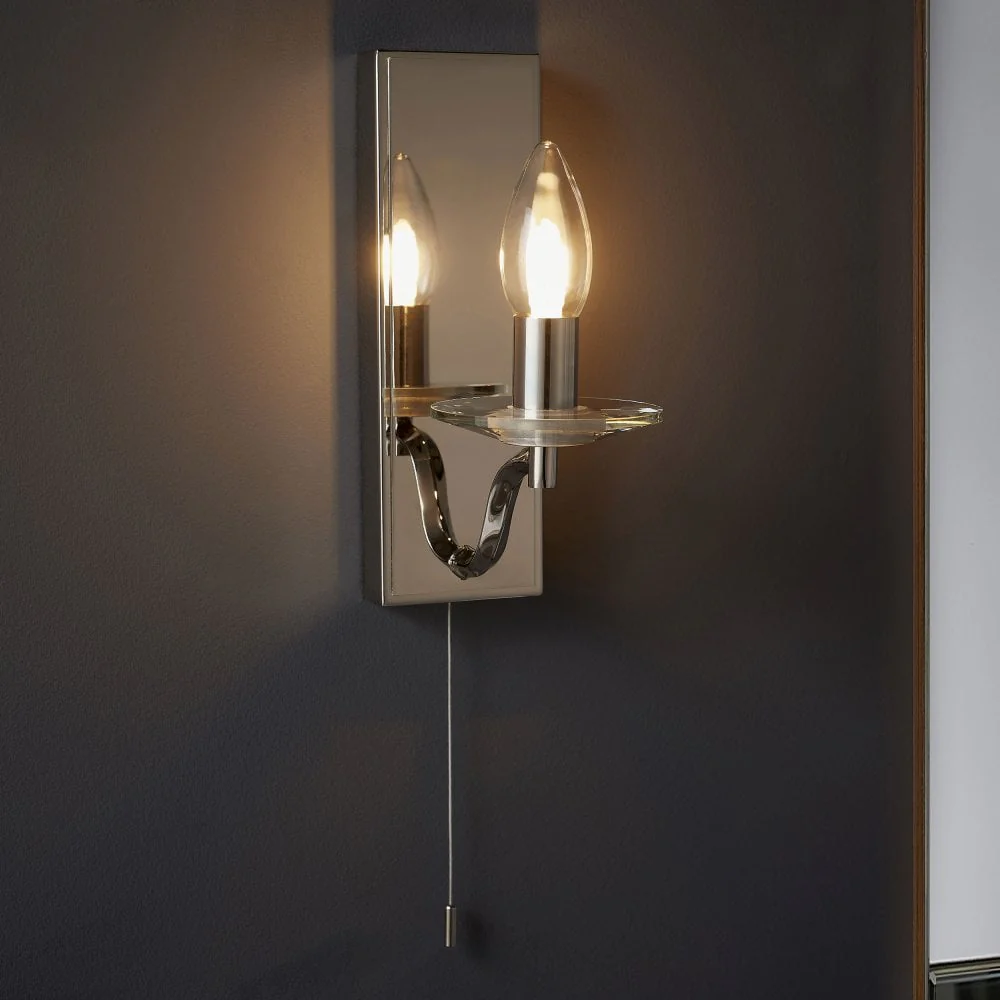 Vigil 1Lt Bathroom Wall Light IP44 - Polished Nickel & Crystal - Image 2