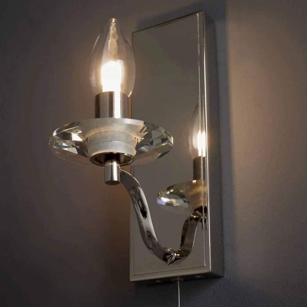 Vigil 1Lt Bathroom Wall Light IP44 - Polished Nickel & Crystal - Image 3