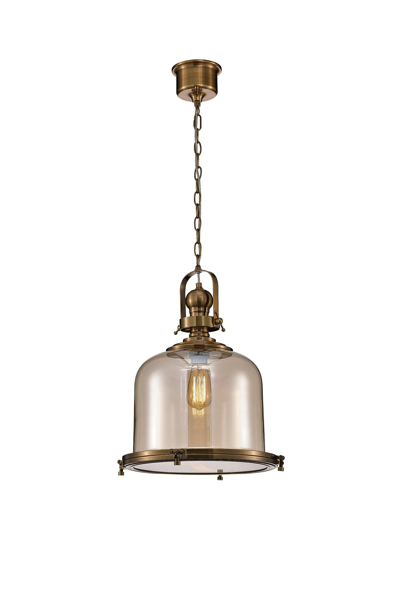 Vintage 26/33/38cm Bell Pendant, 1 Lt E27, Antique Brass/Amber Glass - Image 3