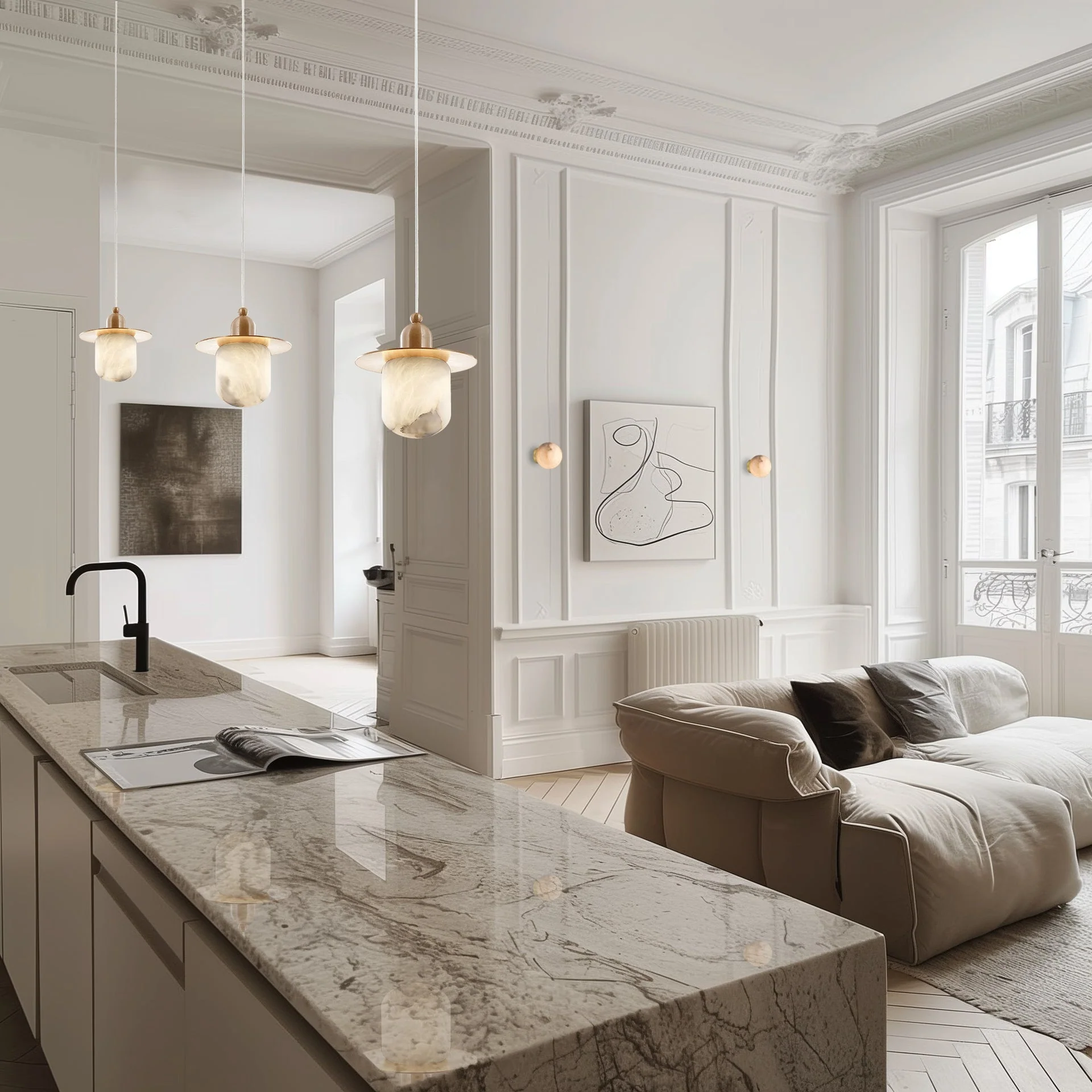 Volterra 1Lt Wall Light - Brass & Alabaster - Image 2