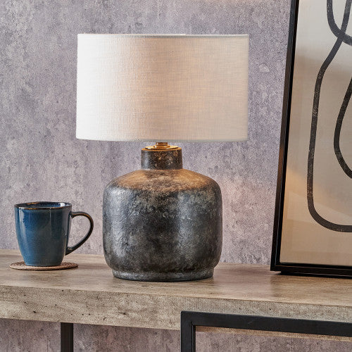 Vulcan Textured Volcanic Effect Grey Small Stoneware Table Lamp Base - Image 5