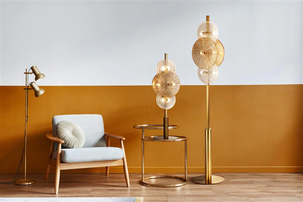 Wagon Wheel 6Lt Floor Lamp- Bronze Metal, Clear, Amber Glass G9 - Image 4