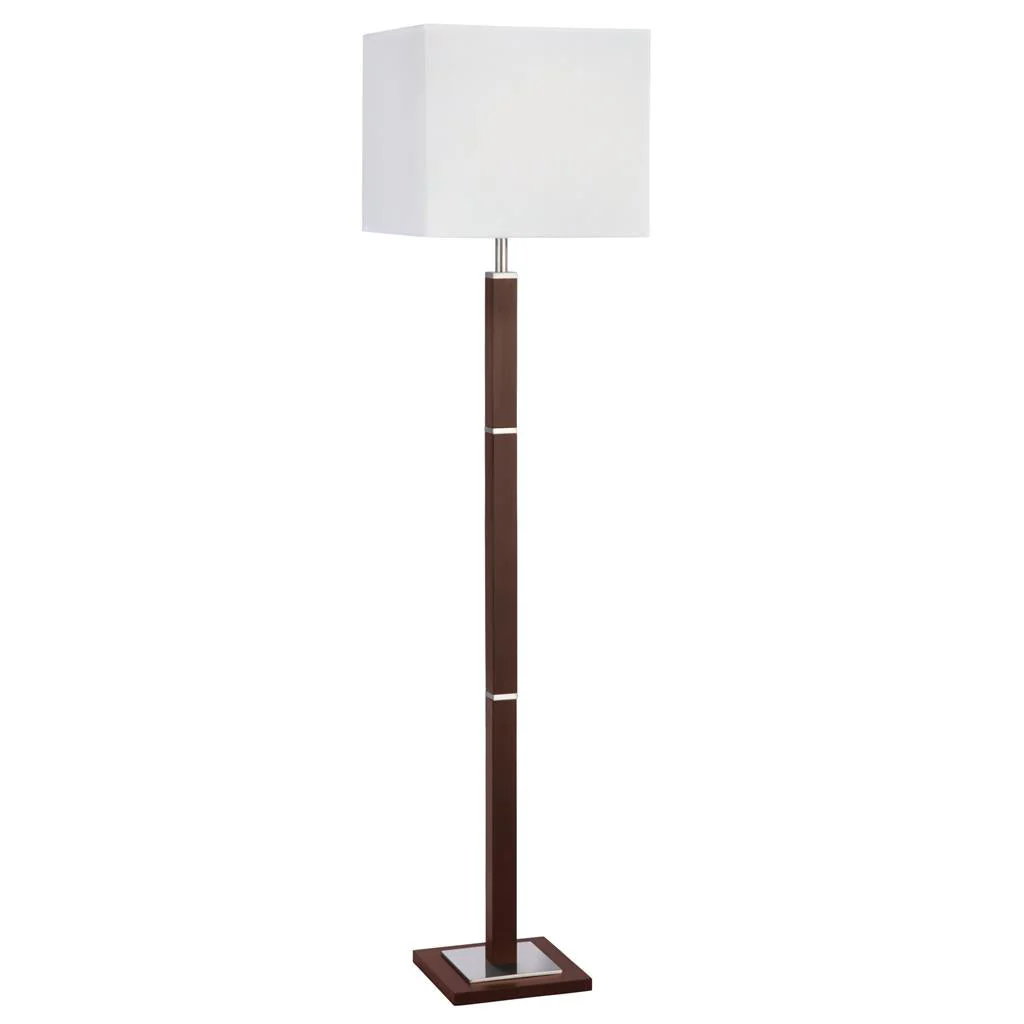 Waverley Floor Lamp- Wood, Satin Silver Metal & White Fabric E27 - Image 2
