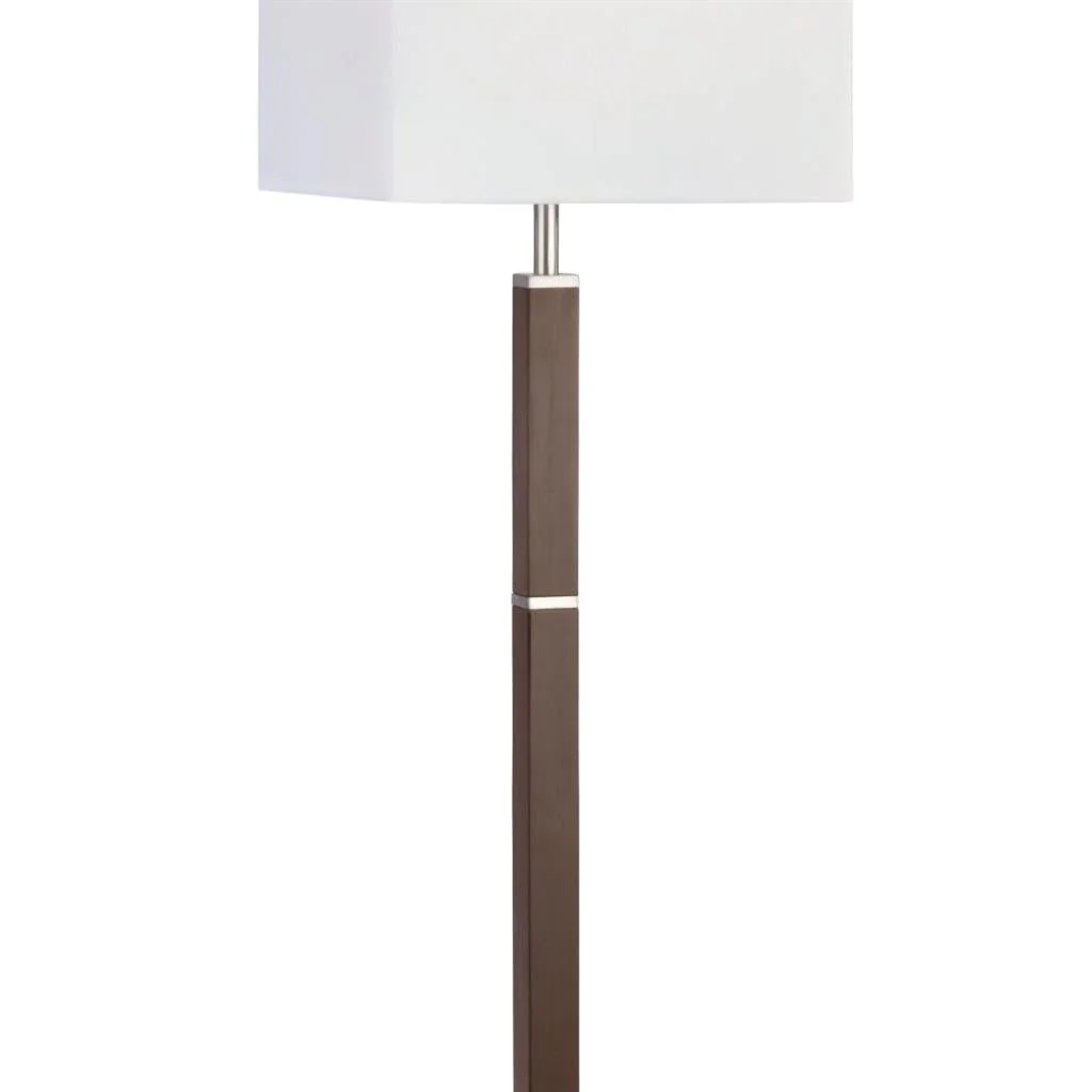Waverley Floor Lamp- Wood, Satin Silver Metal & White Fabric E27 - Image 3
