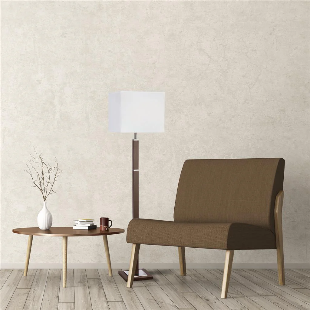 Waverley Floor Lamp- Wood, Satin Silver Metal & White Fabric E27 - Image 5