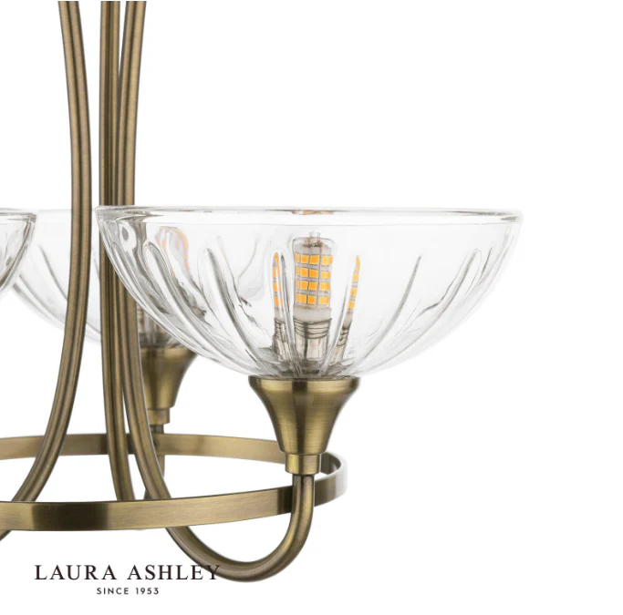 Wellham 3 Light Semi-Flush Antique Brass and Ribbed Glass - Image 2