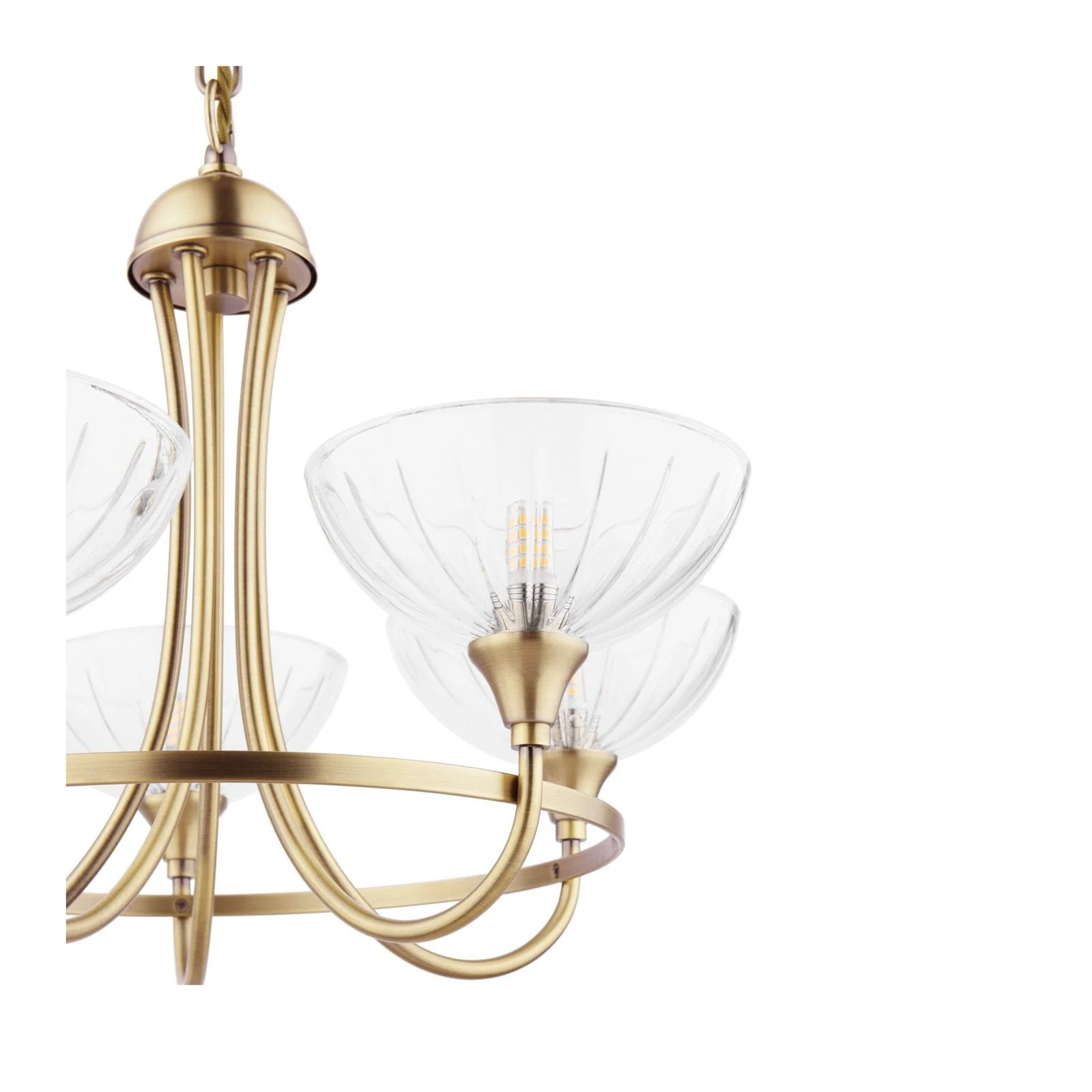 Wellham 5 Light Armed Pendant- Polished Nickel/Antique Brass and Ribbed Glass - Image 9