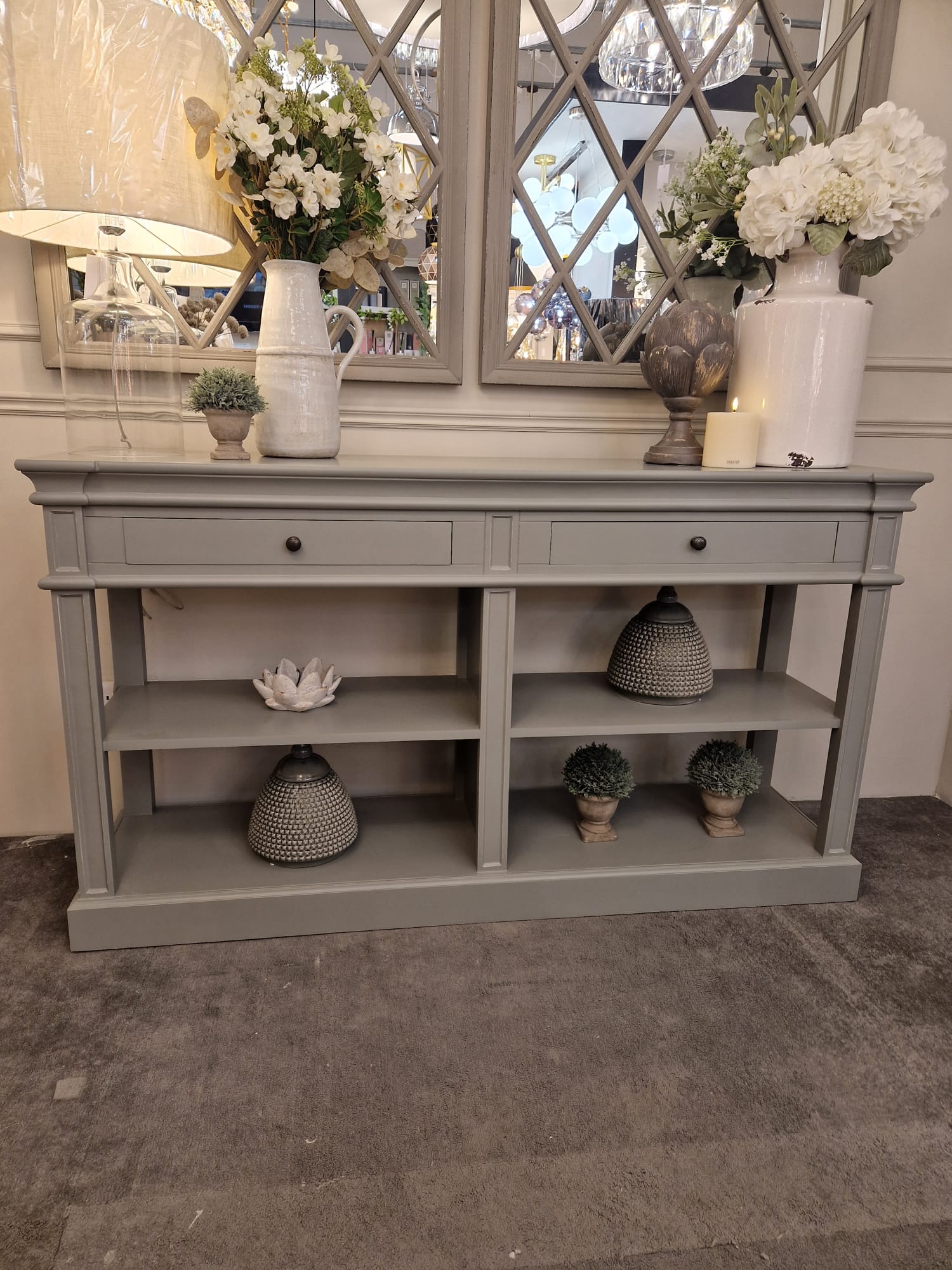 Wesley Shelf Buffet Console Table - White/Grey/Black - Image 2