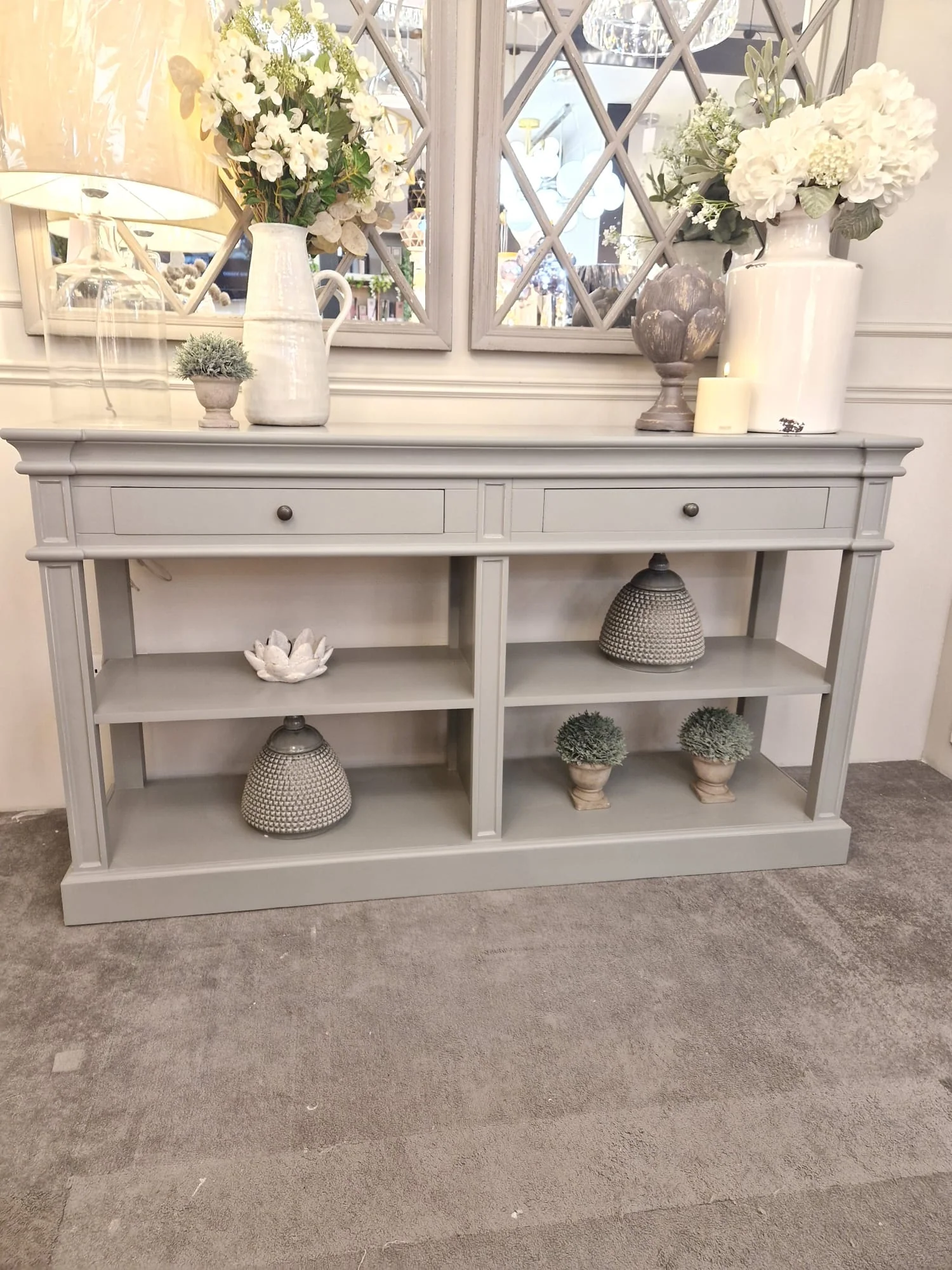 Wesley Shelf Buffet Console Table - White/Grey/Black - Image 3