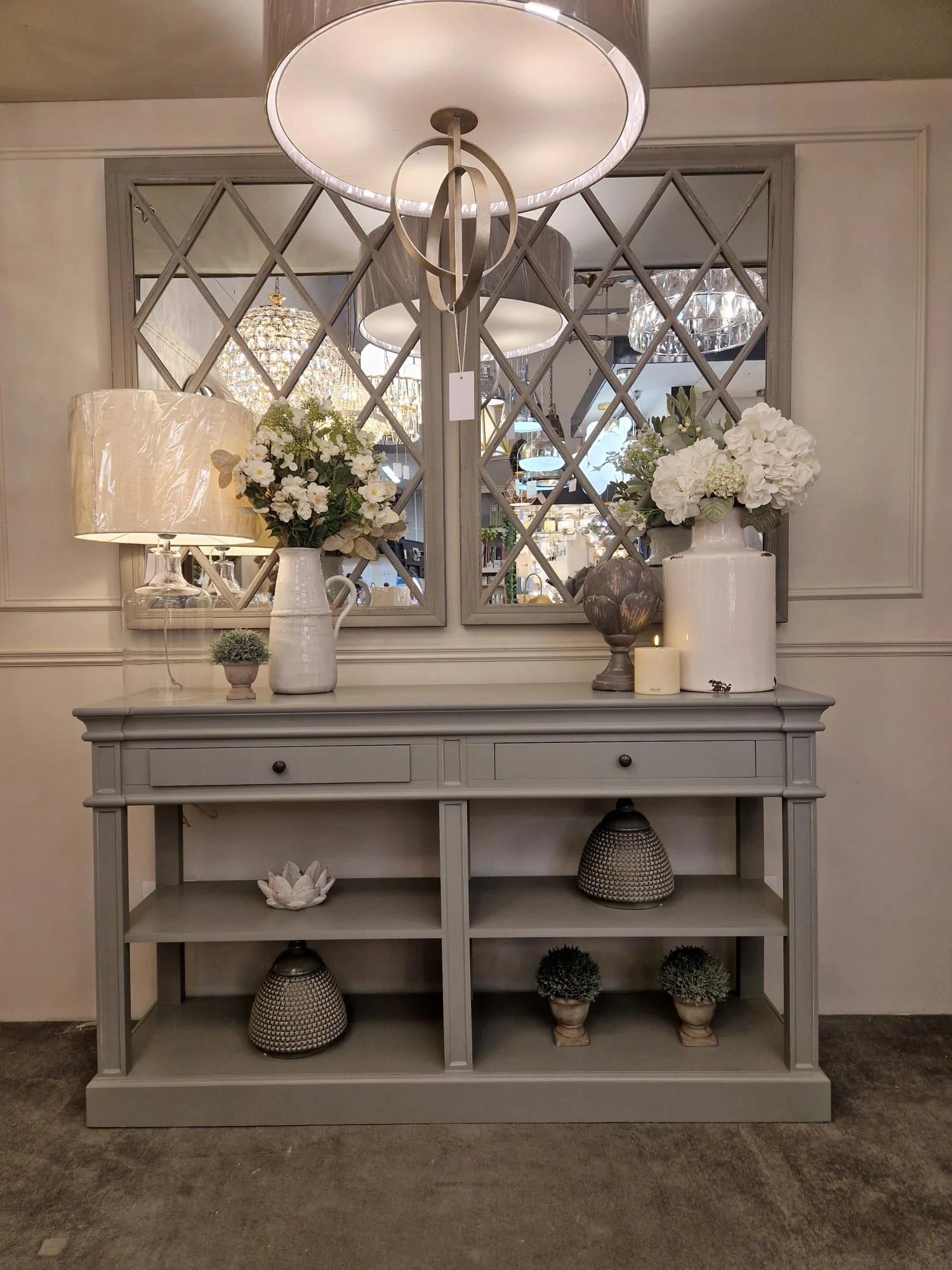 Wesley Shelf Buffet Console Table - White/Grey/Black - Image 6