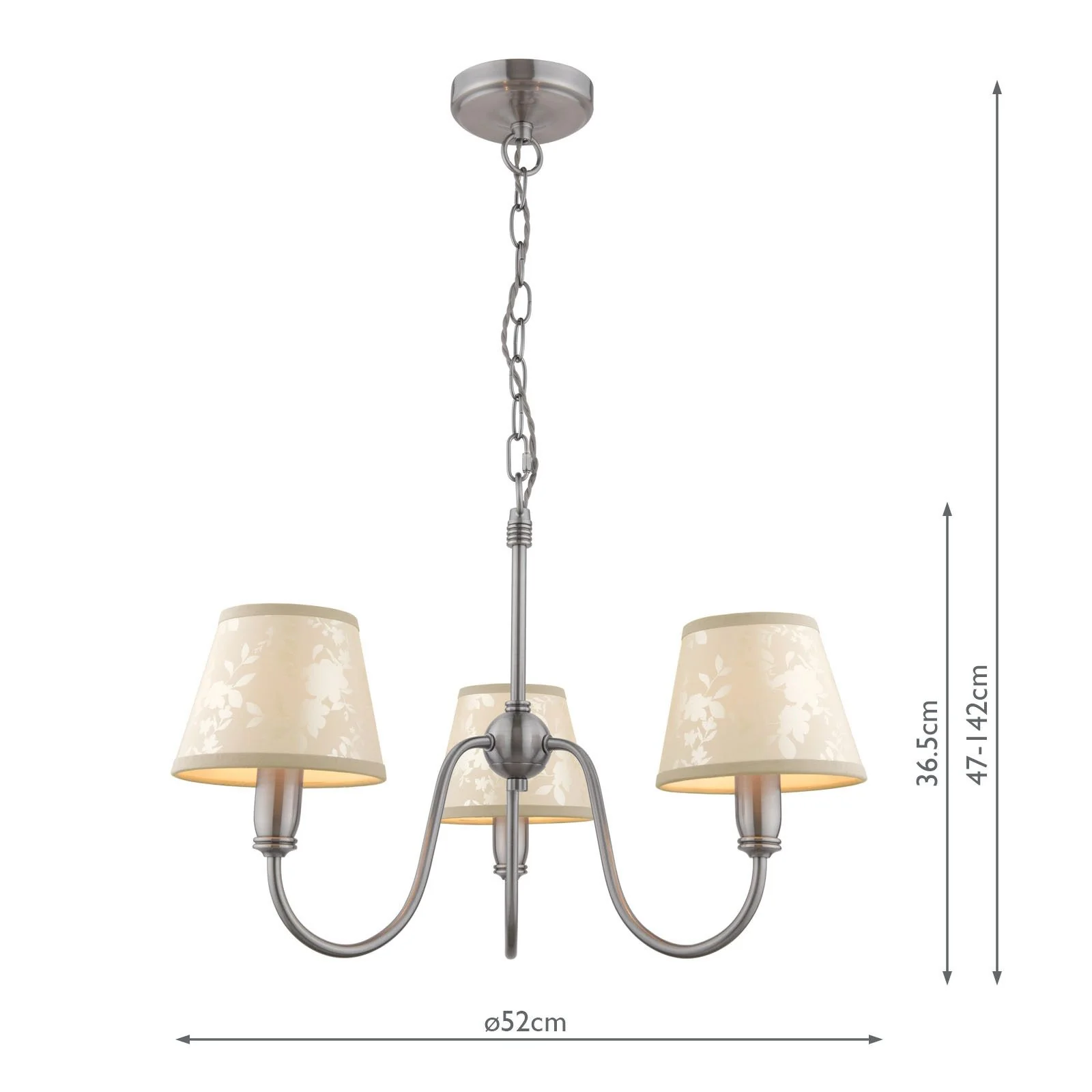 Westbourne 3 Light Armed Pendant Polished Pewter With Shade - Image 7