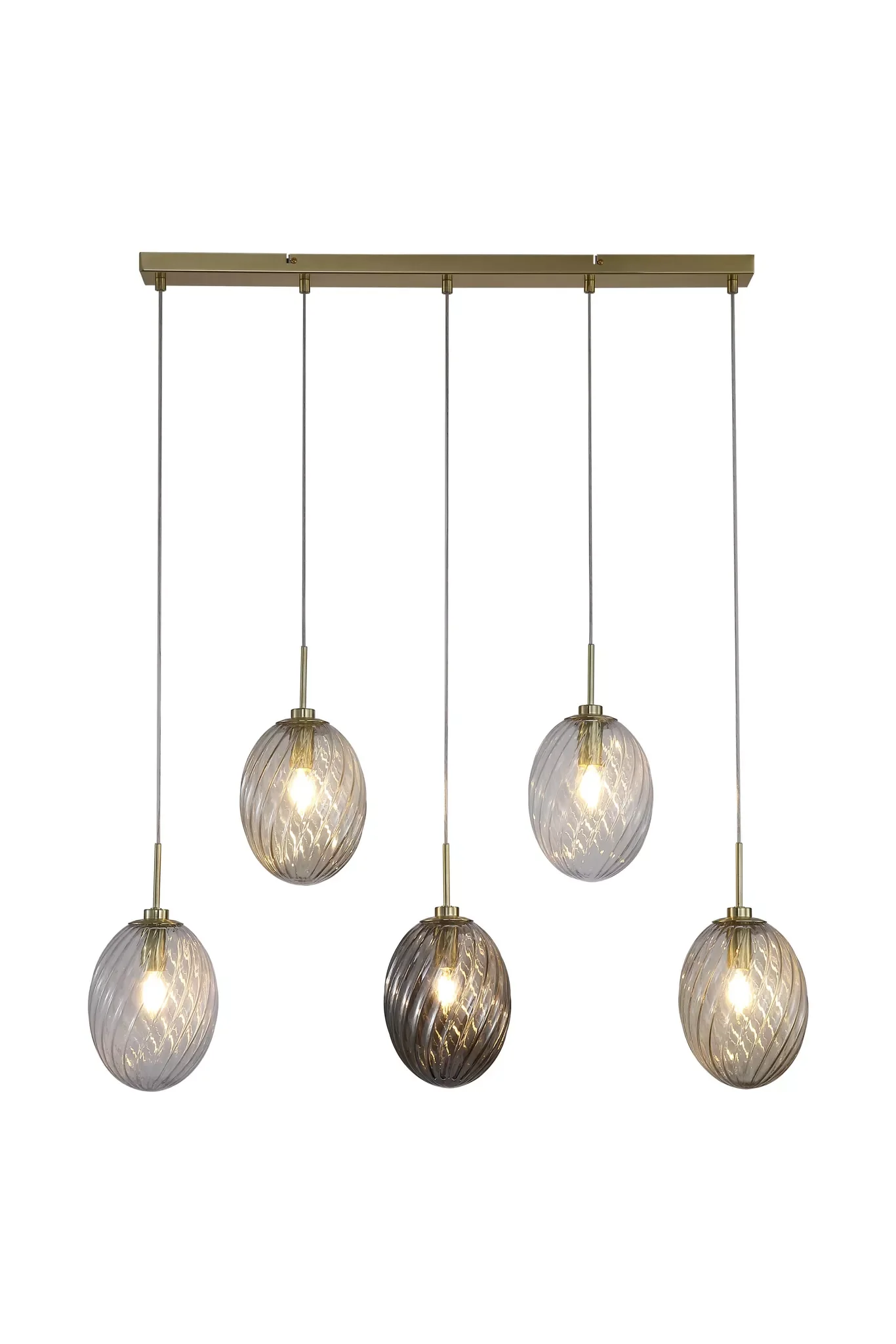Whirl 3Lt/5Lt  Bar Pendant- Satin Brass w Multi Coloured Glass - Image 2