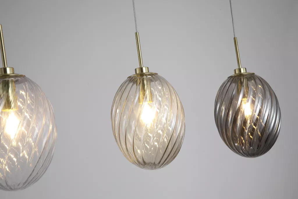 Whirl 3Lt/5Lt  Bar Pendant- Satin Brass w Multi Coloured Glass - Image 4