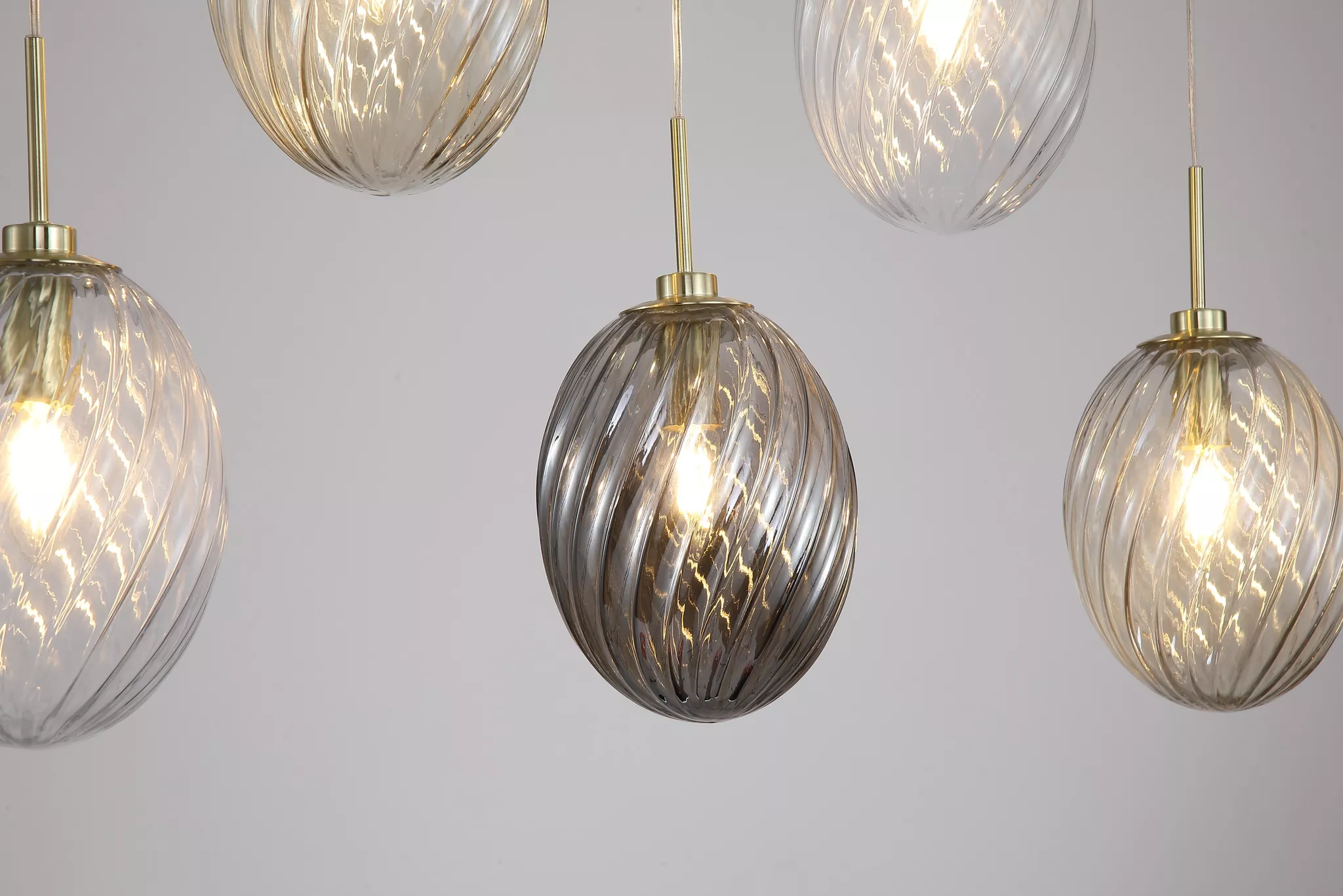 Whirl 3Lt/5Lt  Bar Pendant- Satin Brass w Multi Coloured Glass - Image 9