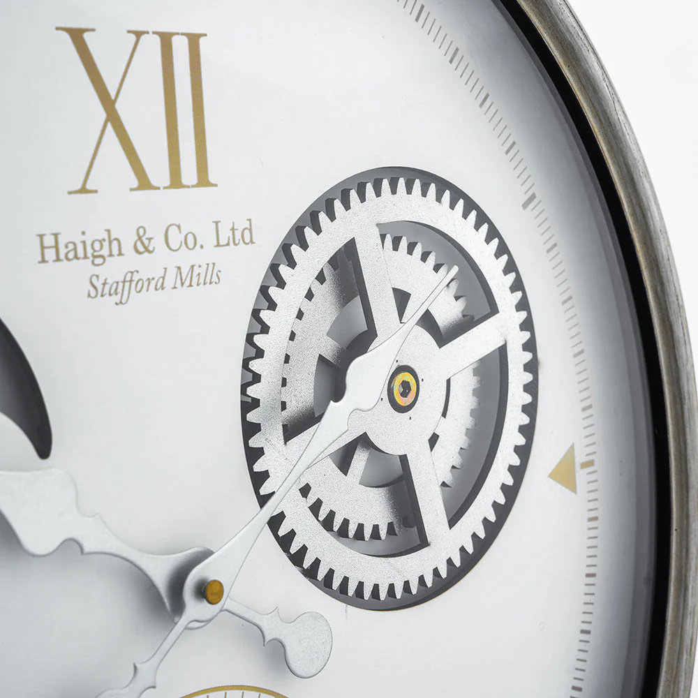 White and Silver Metal Working Cog Wall Clock - Image 4