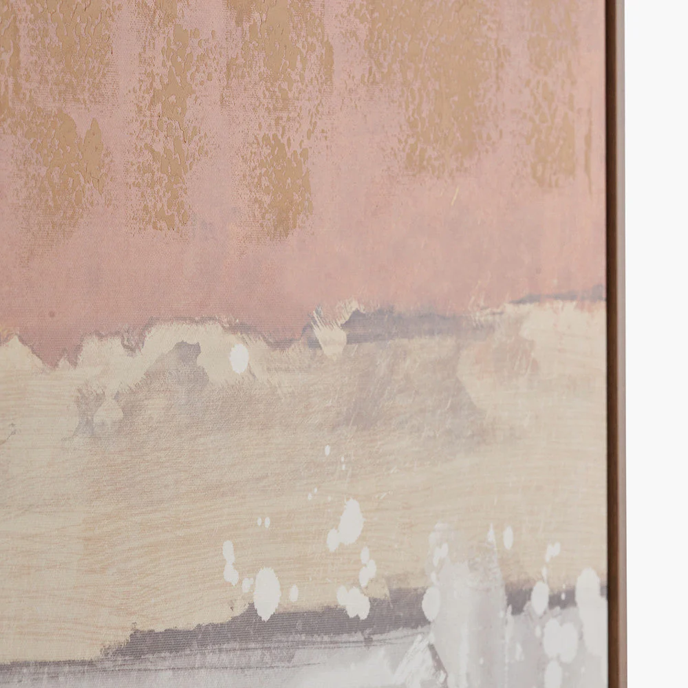 White and Terracotta Abstract Square Canvas with Oak Effect Frame - Image 2