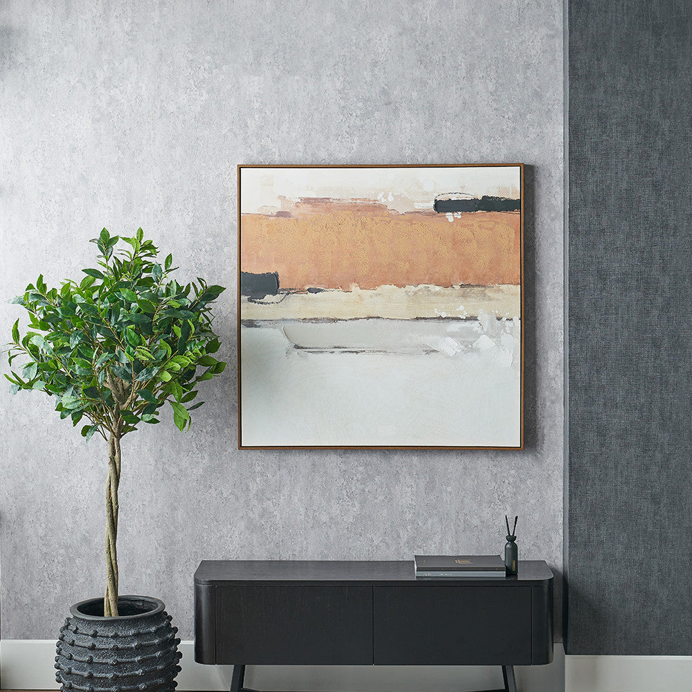 White and Terracotta Abstract Square Canvas with Oak Effect Frame - Image 5