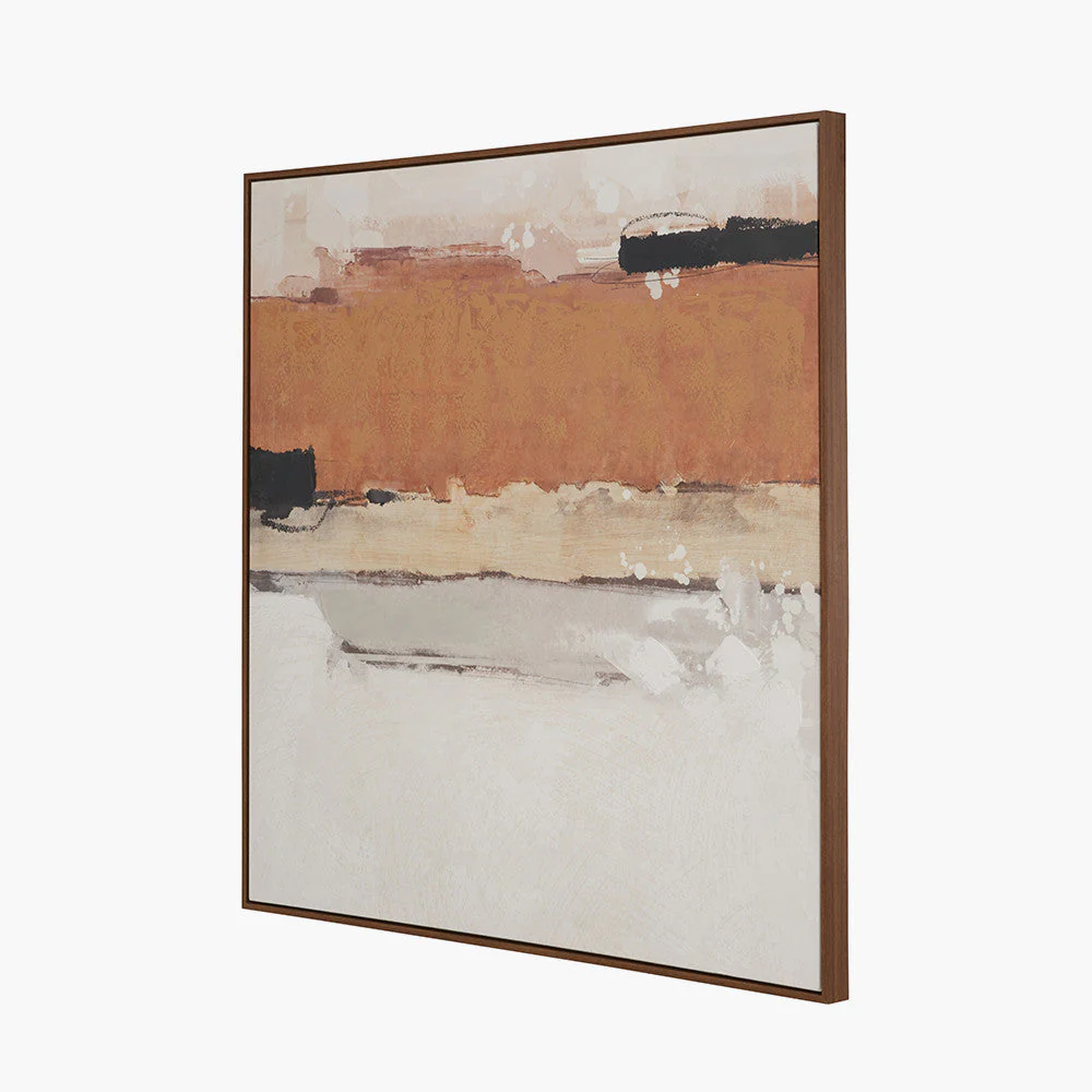 White and Terracotta Abstract Square Canvas with Oak Effect Frame - Image 6