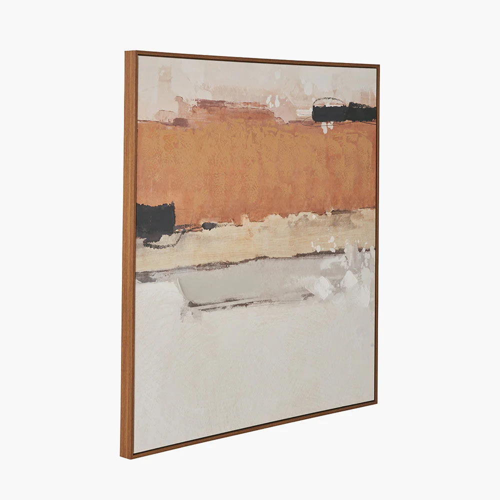 White and Terracotta Abstract Square Canvas with Oak Effect Frame - Image 7