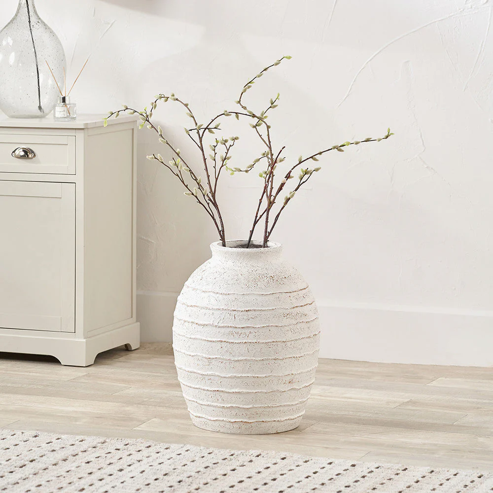 White Wash Fibrestone Decorative Ribbed Vase - Large/Small - Image 3