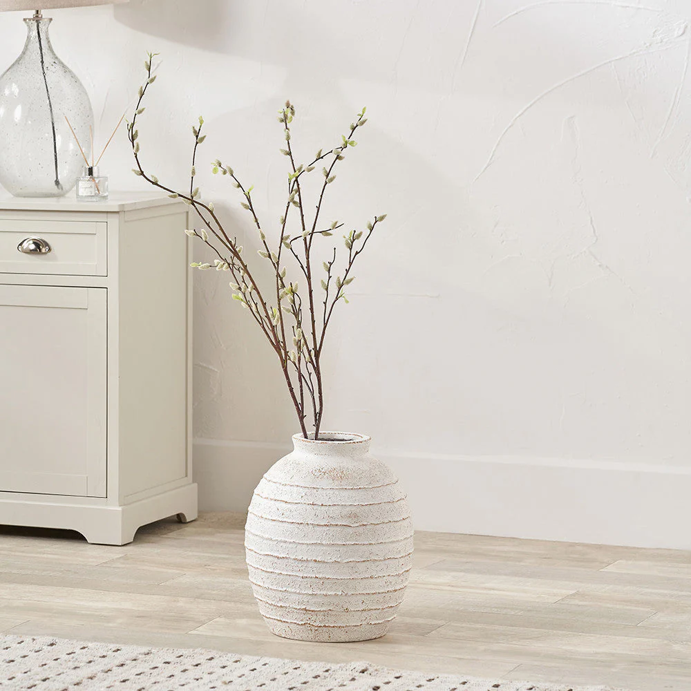 White Wash Fibrestone Decorative Ribbed Vase - Large/Small - Image 5
