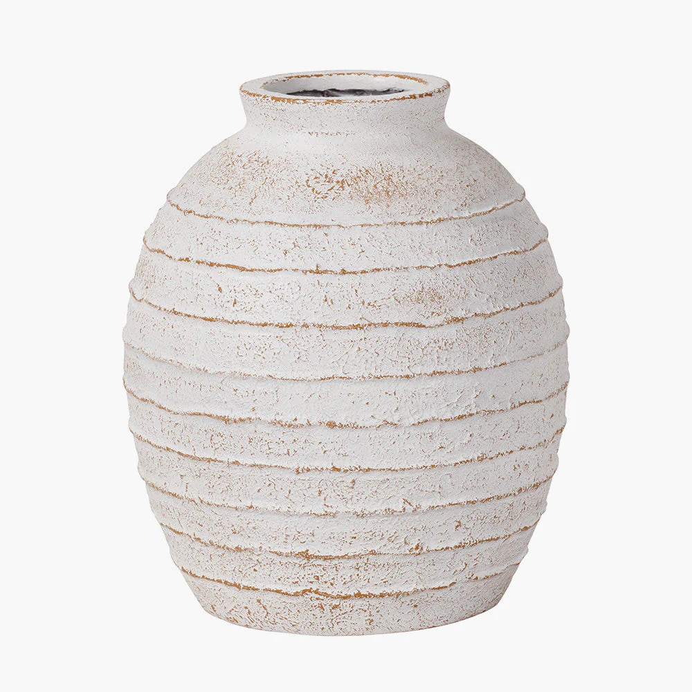 White Wash Fibrestone Decorative Ribbed Vase - Large/Small - Image 7