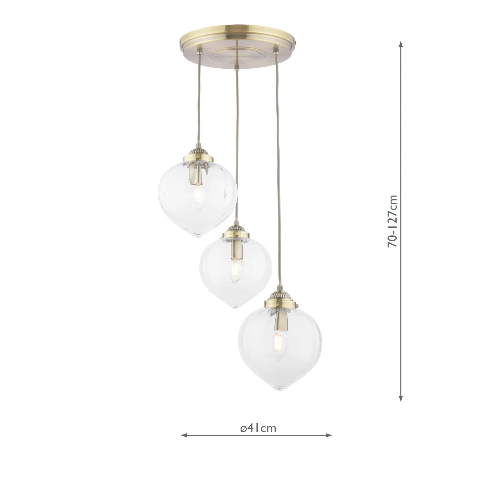 Whitham 3 Light Cluster Pendant Polished Nickel/Antique Brass and Ribbed Glass E14 - Image 11