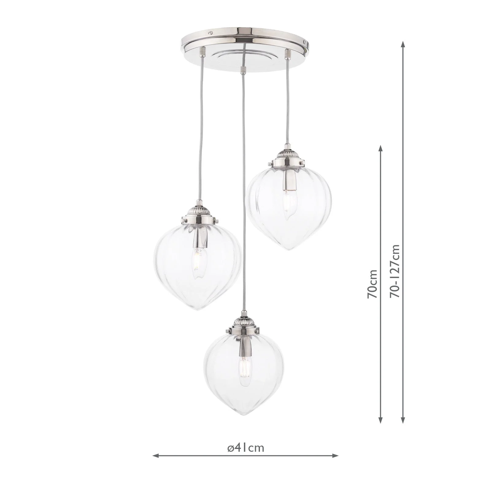 Whitham 3 Light Cluster Pendant Polished Nickel/Antique Brass and Ribbed Glass E14 - Image 6