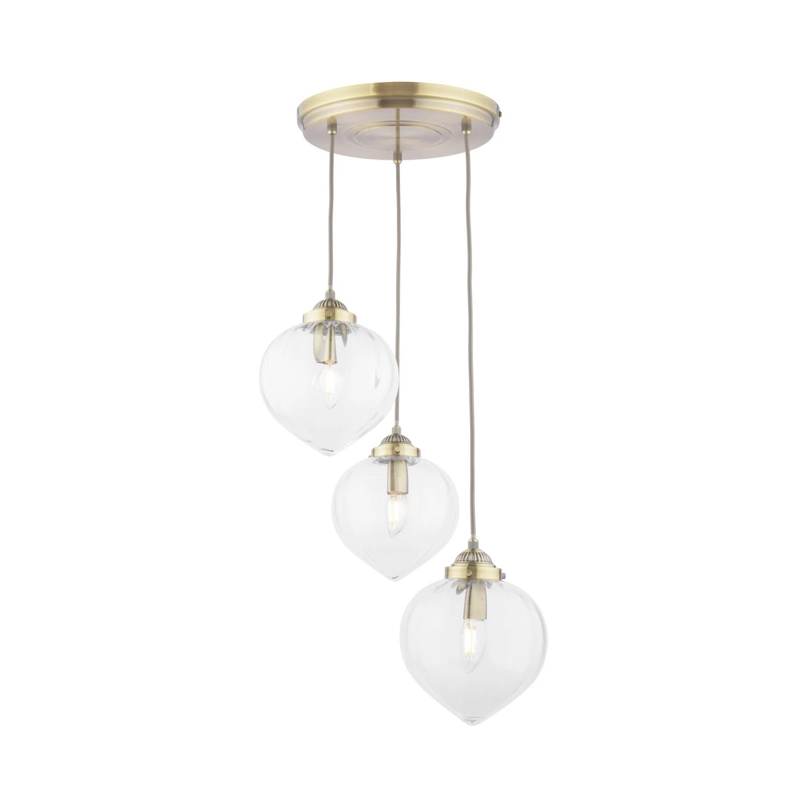Whitham 3 Light Cluster Pendant Polished Nickel/Antique Brass and Ribbed Glass E14 - Image 7