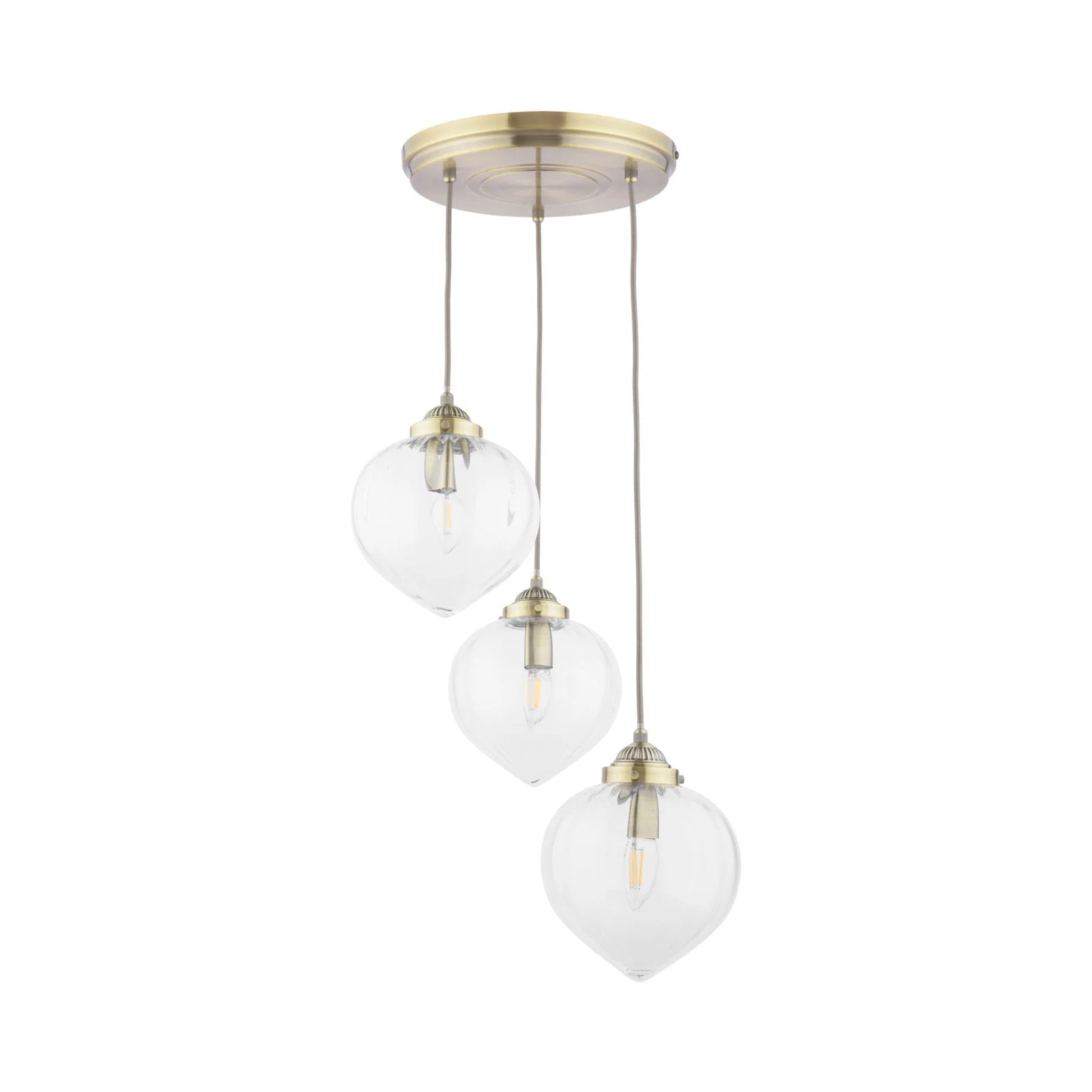 Whitham 3 Light Cluster Pendant Polished Nickel/Antique Brass and Ribbed Glass E14 - Image 8