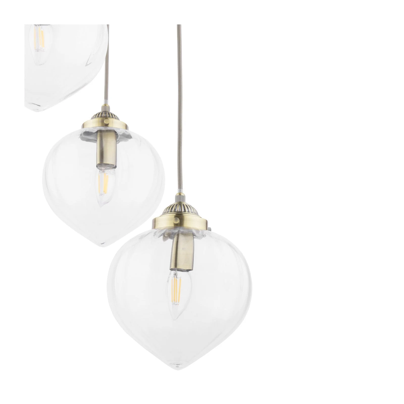 Whitham 3 Light Cluster Pendant Polished Nickel/Antique Brass and Ribbed Glass E14 - Image 9