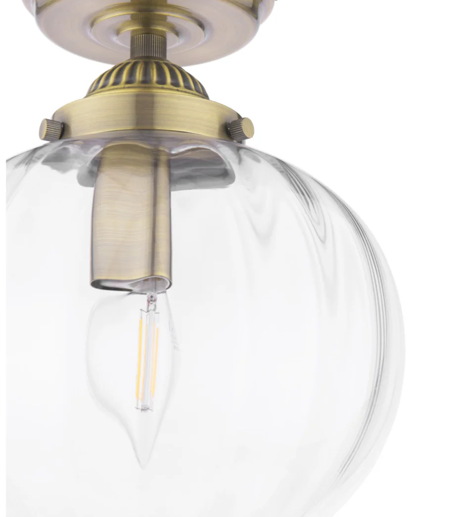 Whitham Bathroom Ceiling Light- Antique Brass and Ribbed Glass IP44 - Image 2