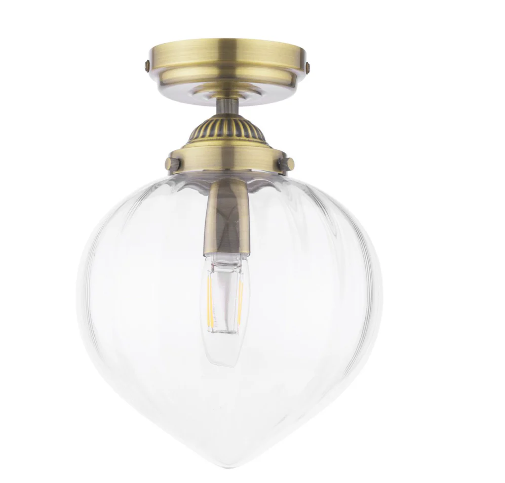 Whitham Bathroom Ceiling Light- Antique Brass and Ribbed Glass IP44 - Image 3